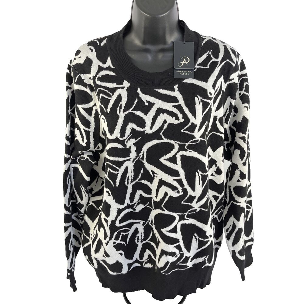 New Women’s Adrianna Papell Crewneck Floral Jacquard Sweater Sz 1X NWT $99